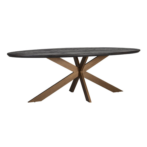Bonita Parquet Black & Brass Frame Oval 6 Seater Dining Table Medium